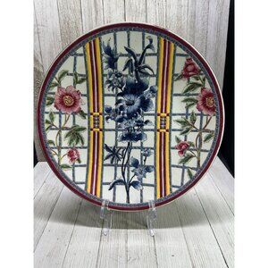 Vintage Oriental Accent Decorative Wall Plate Blue Pink Floral Design 12'' Round